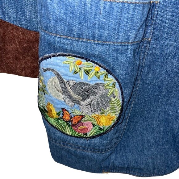 Lee Set Vintage Womens Blazer Size Large Upcycled Denim Patch Embroidered Lace - Picture 6 of 16